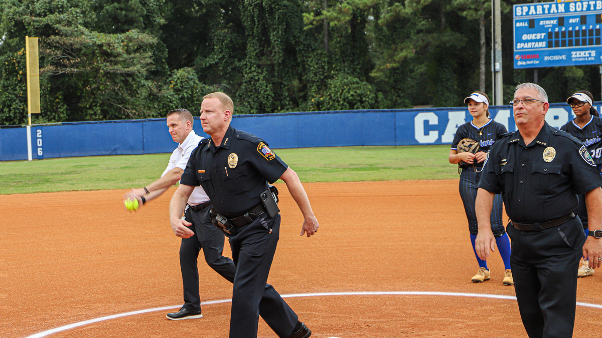 First responders throw out ceremonial first pitch at Campbell softball game